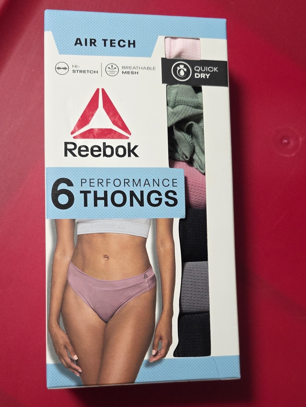 Reebok Women's Underwear Airtech Performance Thong Panties, 6-Pack, Size 2XL
